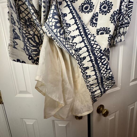 Love the Label Sula Mini Shirt Dress Dagmar Ivory Navy Collared Block Print Sz L - Picture 5 of 7